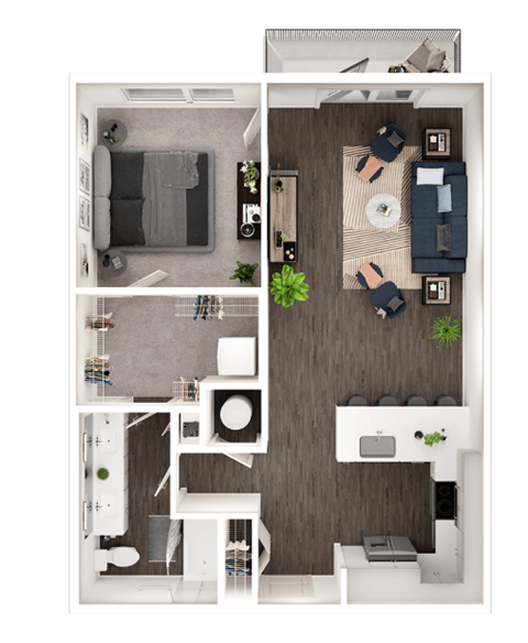 Floor plan for 1 bed, 1 bath, 800 sqft